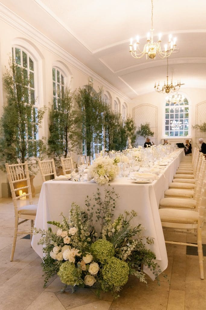 Luxury winter wedding flowers at Goldney House Orangery by Bristol wedding florist Megan Lily Floral Design